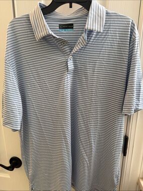 PGA Tour Light Blue and White Striped Polo